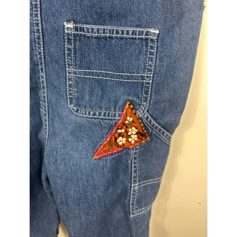 VTG 90s Baby Gap Denim Overalls Girls 18-24 Month Embroidered Patchwork Bibs Y2K